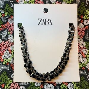 NWT Zara Black Glass Necklace in Black and Silver